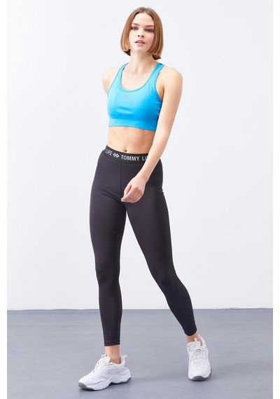 Tommy Life Turkuaz Çapraz Sırt Detaylı Slim Fit U Yaka Pedli Kadın Spor Büstiyer - 97121 Turkuaz