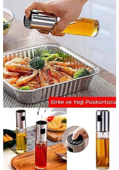 Sprey Cam Şişe Zeytinyağı, Sirke, Yağ Püskürtücü Yağdanlık 100 Ml Beyaz Diğer