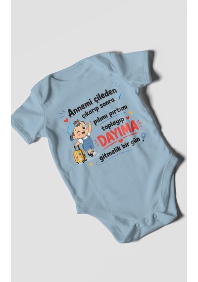 Morivokids Anneye Ve Dayıya Özel Kısa Kollu Bebek Body %100 Pamuk Zbn153-kk Bebe Mavisi