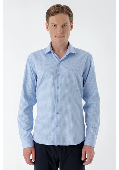 Morven Erkek Mavi Trend Baskılı Desenli İtalyan Yaka Slim Fit Gömlek 24mc004010300 Mavi
