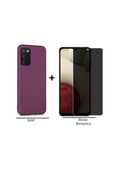 Samsung Galaxy Uyumlu A03s Esnek Soft Tasarım Kılıf Ve Hayalet Privacy Gizli Ekran Koruyucu Col177144-mürdüm