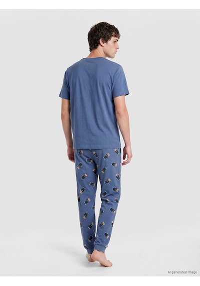 Lc Waikiki Lc Waıkıkı İndigo Regular Fit Baskılı Erkek Pijama Takım