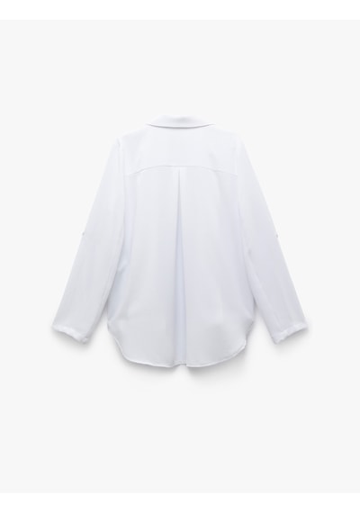 Koton Katlama Detaylı Krep Kumaş 3/4 Kol Kruvaze Uzun Oversize Blazer Ceket Kırık Beyaz 5sak50002ew Ekru