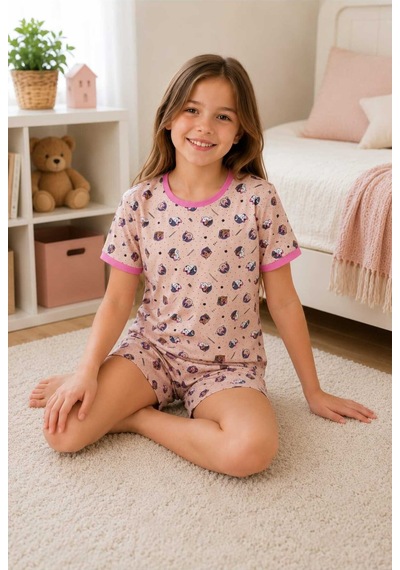 Tenra Kız Çocuk Pamuklu Şortlu Pijama Takımı 3-12 Yaş Pembe
