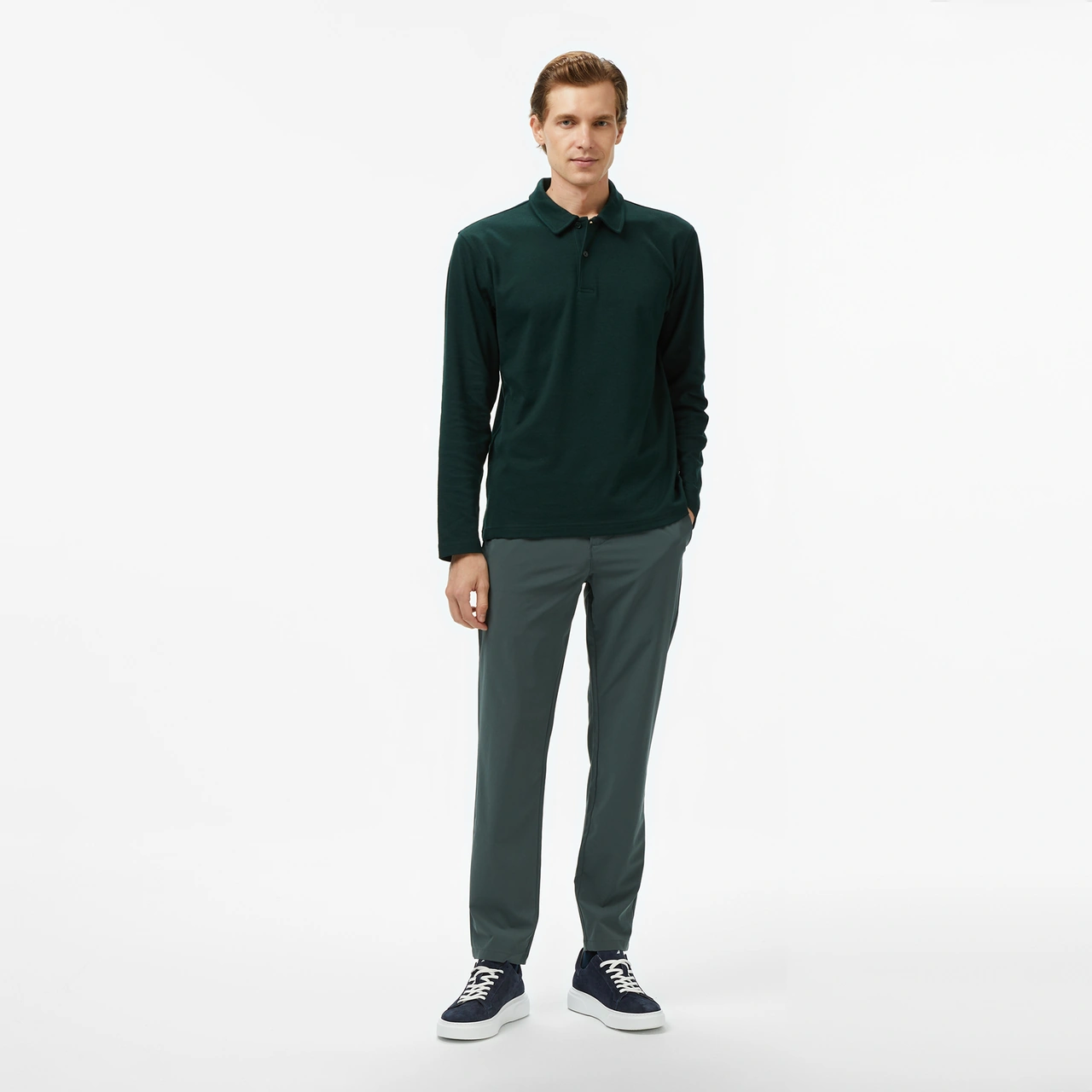 Nautica Erkek Yeşil Classic Fit Uzun Kollu Polo Yaka T-shirt Düz K57018t Yeşil