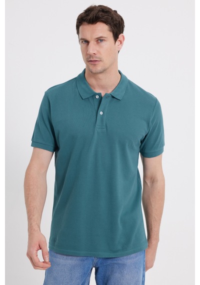 Tudors Erkek Slim Fit Dar Kesim %100 Pamuk Yeşil Polo Yaka Tişört-46205 Yeşil