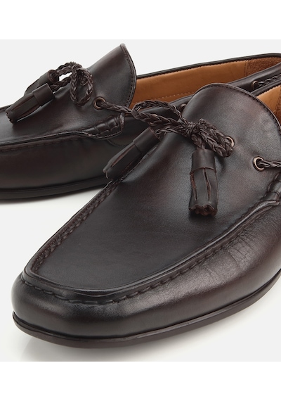 Hotiç Erkek Deri Kahverengi Püskül Dikiş Detaylı Klasik Loafer