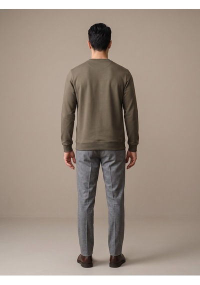 Maccali Erkek Haki İki İplik Bisiklet Yaka Sweatshirt