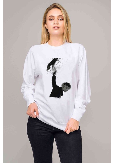 Anime Tokyo Ghoul Anteiku Baskılı Beyaz Kadın Sweatshirt (528325236)