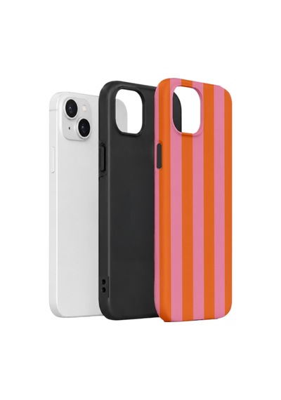 Apple iPhone Uyumlu 15 Plus Vorian Çift Katmanlı Kılıf Tangerine Rose Stripe