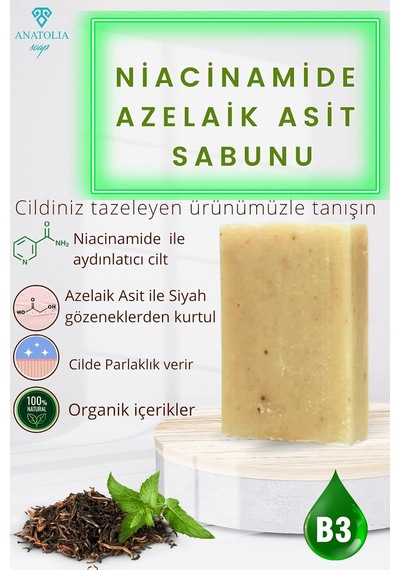 Niacinamide Sabunu, Azelaik Asit Cilt Aydınlatıcı Siyah Nokta Gözenek Çay Ağacı Anti Acne 1 Adet