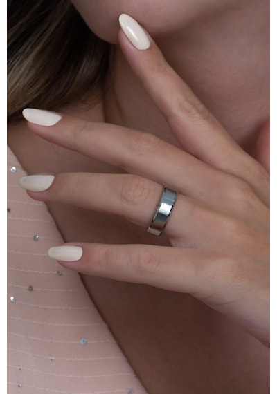 6mm Köşeli Düz Model Unisex Kadın Erkek Çelik Alyans Yüzük Cl30 Beyaz