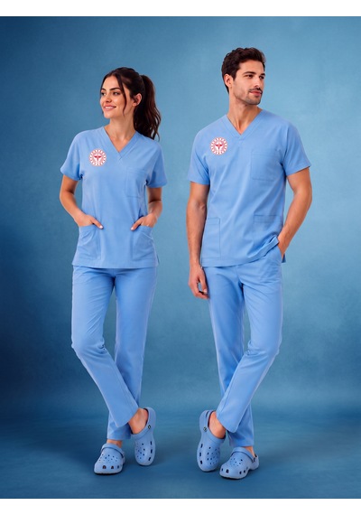 Doktor Ve Hekim Forması Scrubs Likralı Takım Sağlık Bakanlığı Uyumlu-alaskan Blue