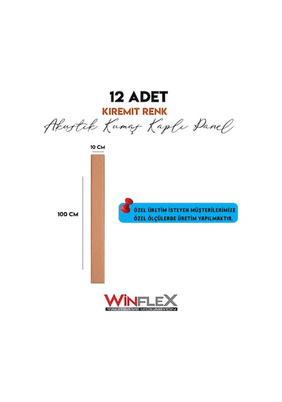 12 Adet Dikey Akustik Kumaş Kaplı Panel- 10x100cm Kiremit