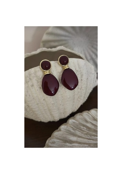 Lunarie Vintage Mürdüm Bordo Büyük Damla Küpe