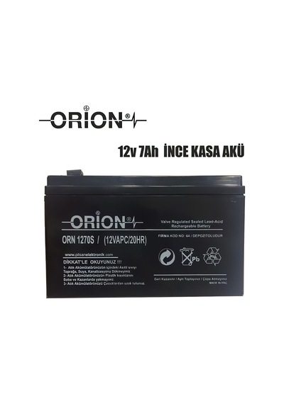 Orion ORN1270S 12V 7.0Ah Ince Kasa Bakımsız Kuru Akü