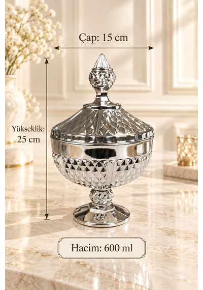 Diamond Ayaklı Kapaklı İkramlık Gümüş