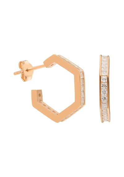 Zirkon Taşlı Beşgen Küpe 717071 Gold Gümüş