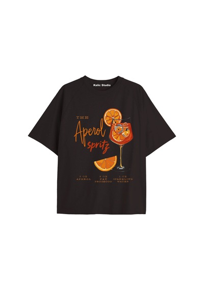 Kalic Studio Kadın Oversize Aperol Spiritz Tshirt Siyah
