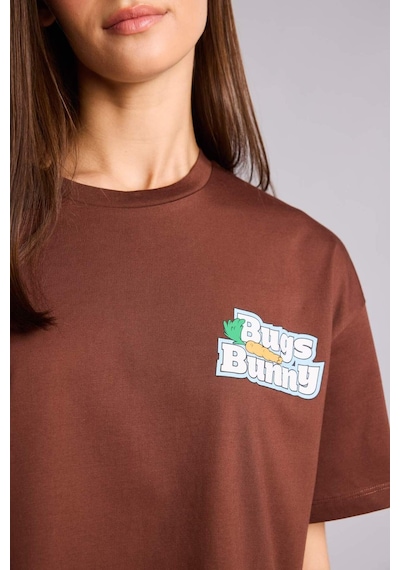 Defacto %100 Pamuk Looney Tunes Oversıze Bisiklet Yaka Sırt Baskılı Kısa Kollu Tişört H4187ax26aubn319 Kahve-bn319