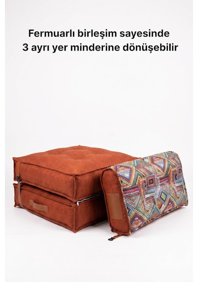 Reyo Pufymax Comfy Plus Koltuk Minder Modüler Yer Koltuğu Sırt Destekli Berjer 75x75x85cm Yıkanabilir Fermuarlı Kiremit