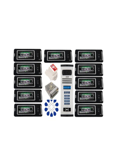 11 Daire Nts 2001-s 4,3'' Görüntülü Diafon Siyah-8004 Tuş Takımlı Şifreli+geçişli Zil Panelli Set