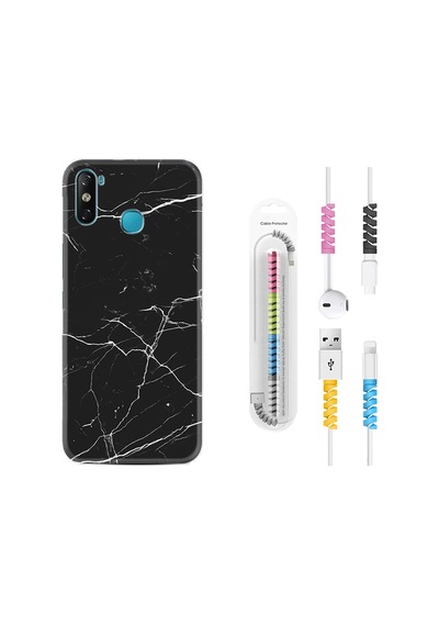 Infinix Smart 4 Kılıf Kablo Koruyuculu Siyah Mermer 1299