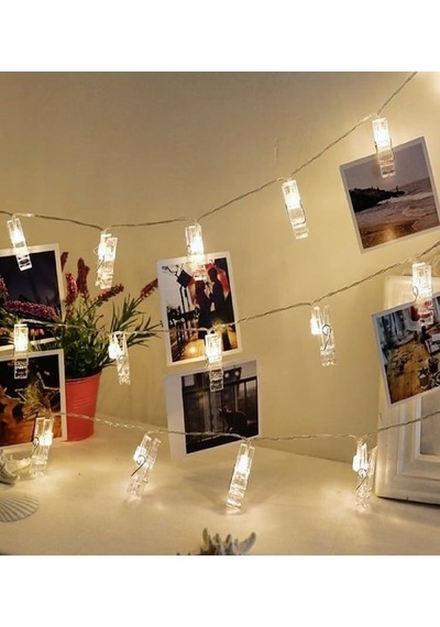 30 Mandallı Sarı Ve Gün Işığı Led Pano Ve Resim Tutturmalı Işıklı Fotoğraf Mandalı Işıklı Led 1