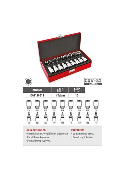 Dht 1/2 Torx Lokma Seti İç Dış 18 Parça