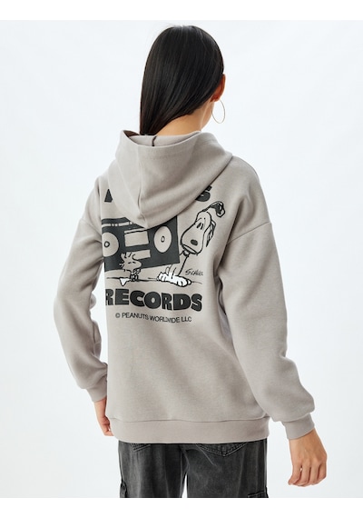 Koton Snoopy Kapüşonlu Sweatshirt Arkası Baskılı Şardonlu Lisanslı Gri 5wal10189ık