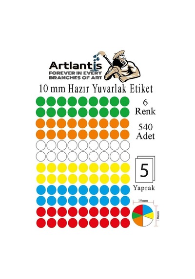 Artlantis 10 Mm Renkli Hazır Yuvarlak Etiket 540 Lı 1 Paket Mix Color Ofis Etiketleri 127 Kendinden Yapışkanlı Nokt Genel