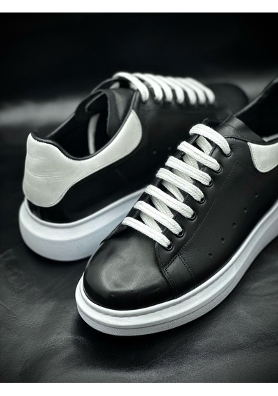 Erkek Hakiki Deri Sneakers Siyah Beyaz Siyah-beyaz Siyah - Beyaz
