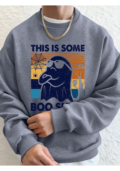 Startmore Startmorebu Biraz Şaka Yapılı Baskılı Erkek Sweatshirt Kışlık Yuvarlak Yaka Kapüşonlu Sweatshirt Sokak Gri