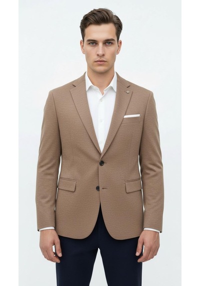 Plus Scorpion Erkek Esnek Kumaş Slim Fit Blazer Ceket Günlük & Ofis Şıklığı Taba