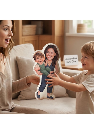 Bk Gift Kişiye Özel Anne&çocuk Tasarımlı Bebek Yastık -1, Anneler Günü Anneye Çok Renkli