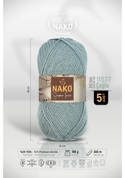Süper İnci - 11537 Çağla - 5'li Paket - 100gr/260m - El Örgü İpi - Atkı Yelek Kazak İpi