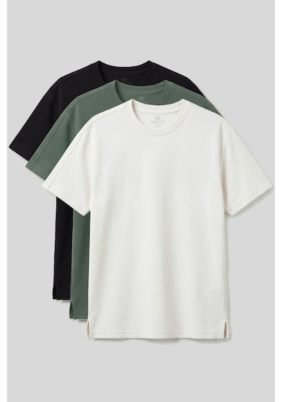 Rahat Form O Yaka 3lü Paket Siyah-ekru-açık Yeşil Erkek T-shirt - 88495 Siyah - Ekru