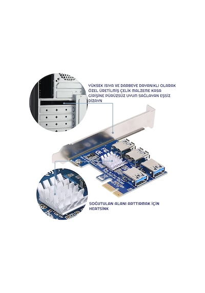 Pcı-E Express 1X 1 To 4 Usb 3.0 Riser Çoğaltıcı &  Çoklayıcı