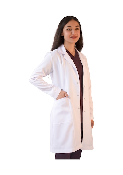 Vayteks Gömlek Yaka Orta Boy Beyaz Kadın Doktor Öğretmen Laboratuvar Önlüğü Beyaz