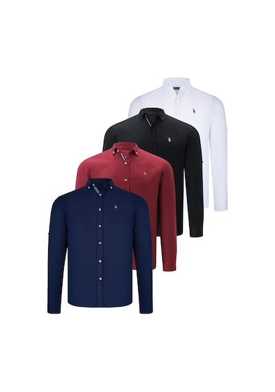 Dörtlü Set G674 Dewberry Erkek Gömlek-siyah-beyaz-lacivert-bordo Siyah-beyaz-lacivert-bordo