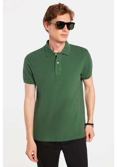 Tudors Erkek Slim Fit Dar Kesim %100 Pamuklu Yeşil Polo Yaka Tişört-32794 Yeşil