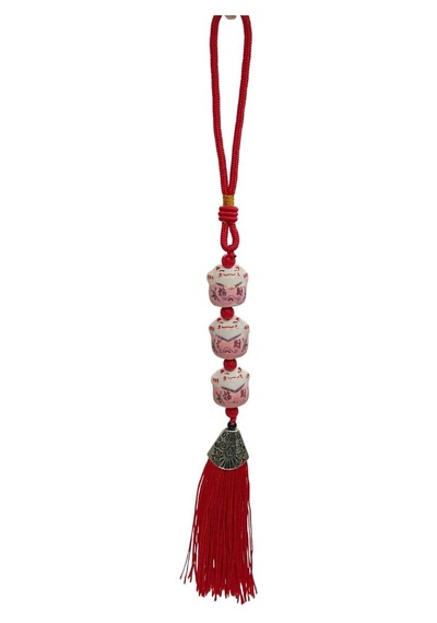 Üçlü Pembe Maneki Neko Şans Kedisi Araba Süsü No.5p