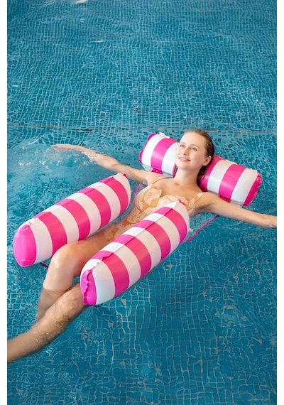 Fileli 3 Yastıklı Premium Deniz Havuz Hamağı 4 Fonksiyonlu Havuz Deniz Yatağı 120x122 Cm Pembe