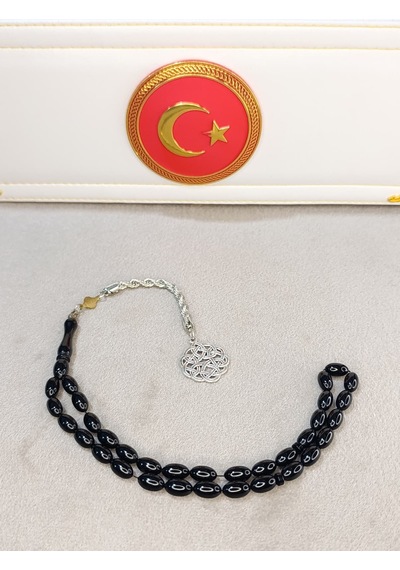 Siyah Sıkma Kehribar Tesbih Beyzi Kesim