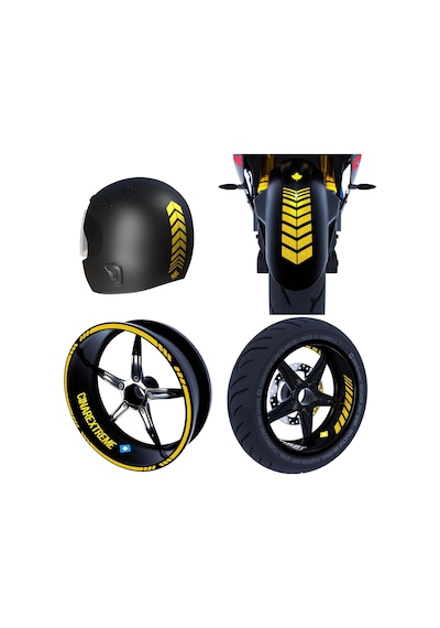 Moto Rider 4'lü Sticker Seti Reflektif Sarı İç Dış Jant Şeridi Kask Ve Çamurluk Çınar Extreme