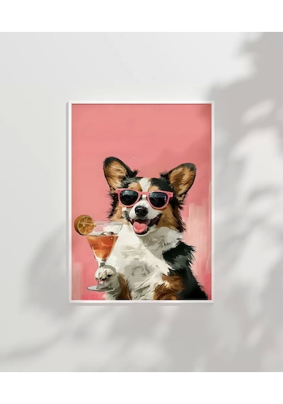 Çerçevesiz Poster Corgi'nin Pembe Gözlük Stili