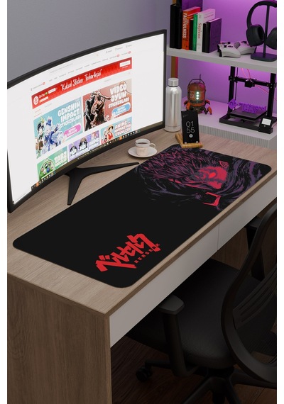 Berserk Kaymaz Dikişli Kauçuk Oyuncu Mousepad V5 - 90x40 Xxl Gaming Mouse Pad Fare Altlığı