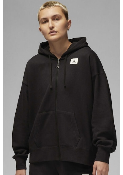 Nike Jordan Flight Full Zip Oversize Hoodie Kadın Oversize Kapüşonlu Sweatshirt Siyah Siyah