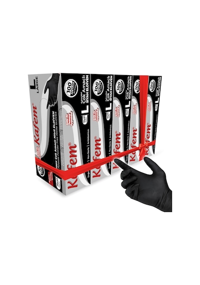 Kafem Çok Amaçlı Siyah Nitril Eldiven (L) 100 Lü X 5 Paket
