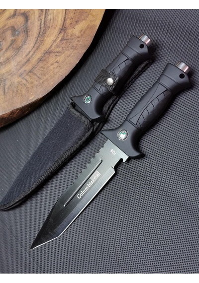 30 cm Pusulalı Kılıflı Avcı Kamp Bıçağı Siyah